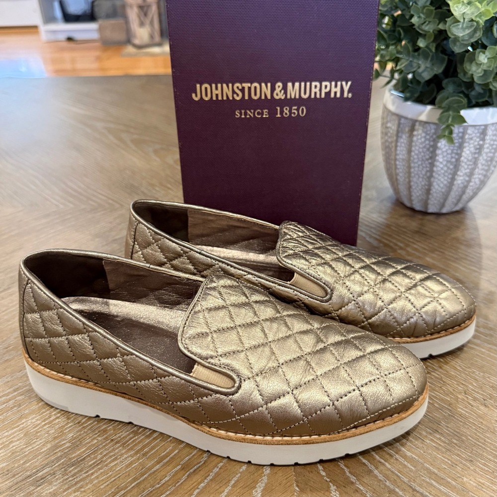 Johnston & Murphy Portia Gold Quilted Slip-On Sneakers Women 6.5M